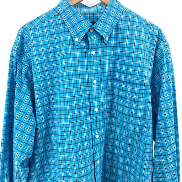 Jos A Bank Shirt Mens XL Teal Blue Black Plaid Long Sleeve Button Down Dress - Picture 2 of 5